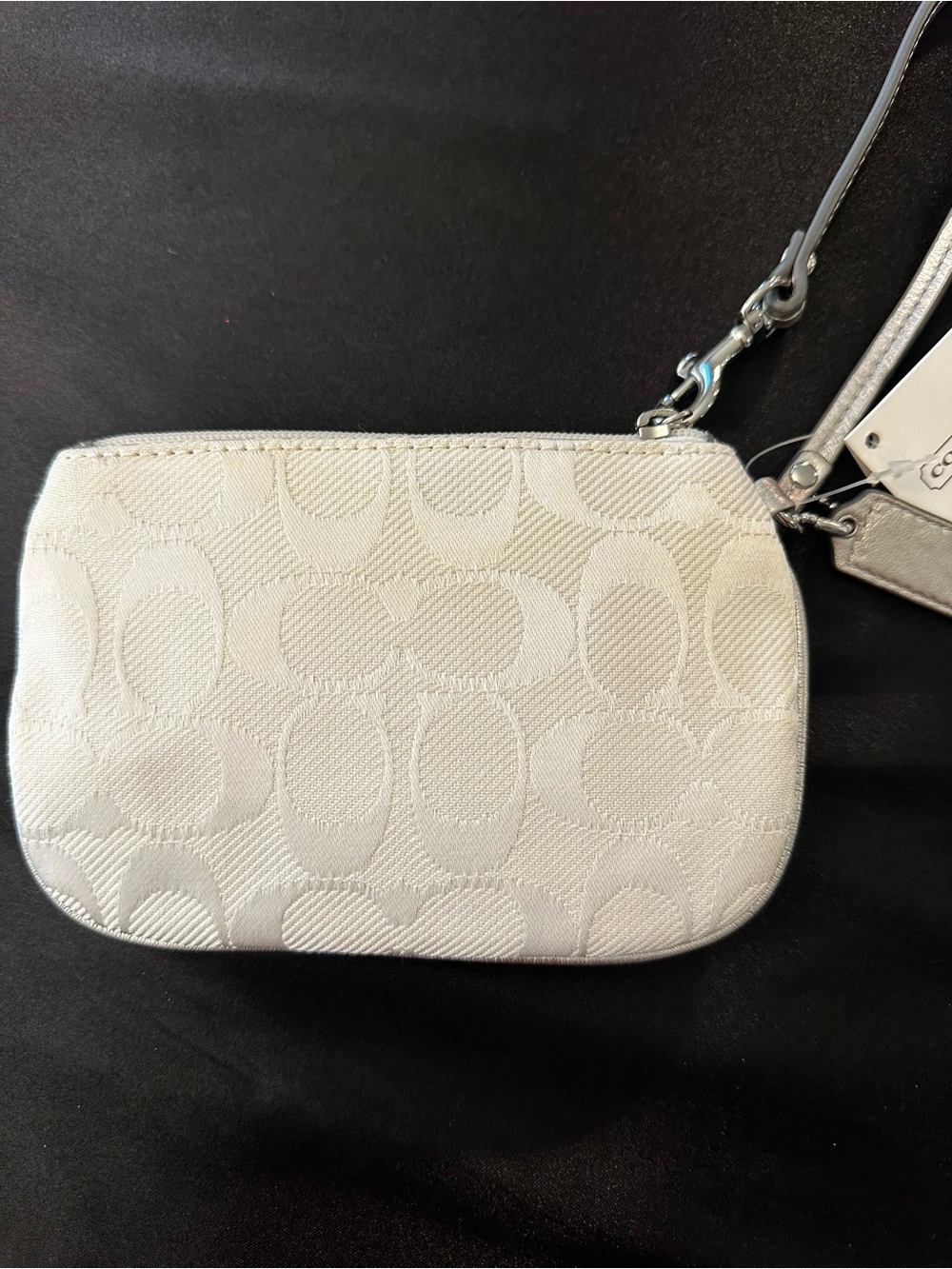 COACH Cream Signature Wristlet with Silver Trim - Picture 5 of 10
